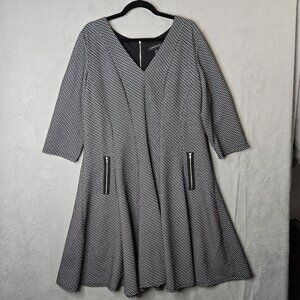 Lane Bryant 18/20 Plus Size Dress Black White Geometric Print Aline Swing Skirt